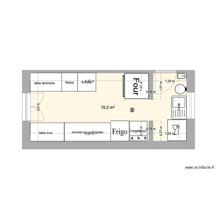 plan labo patisserie. Plan de 1 pièce et 15 m2