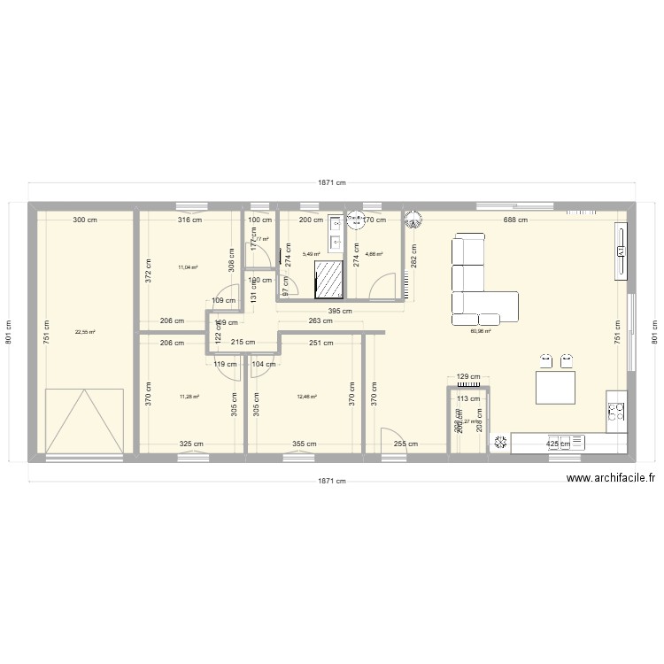 110. Plan de 9 pièces et 132 m2