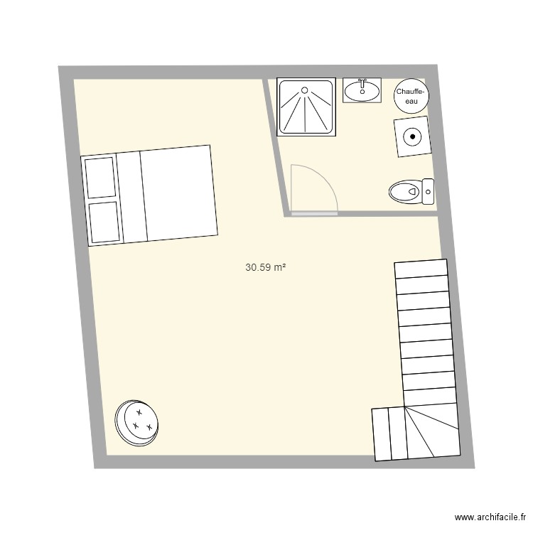 cham sdb 1. Plan de 1 pièce et 31 m2