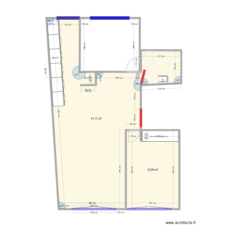 1er étage valenciennes. Plan de 2 pièces et 54 m2