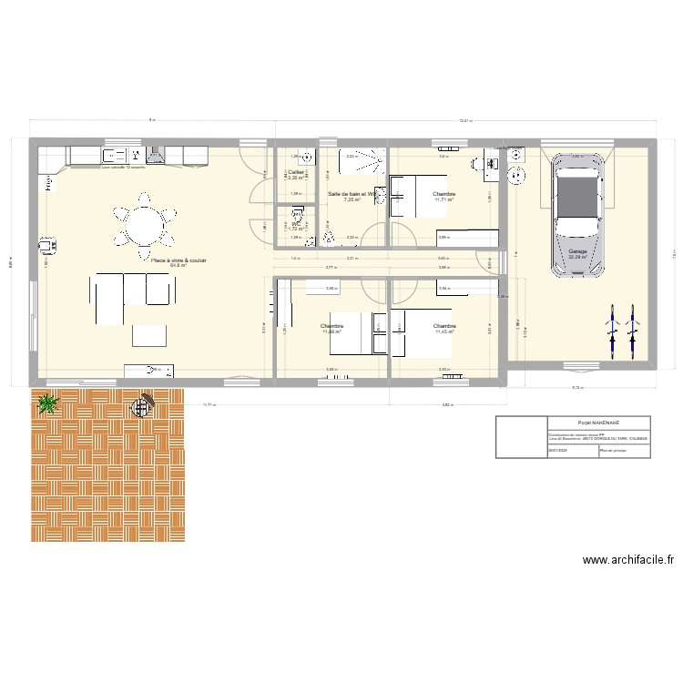 PROJET PP NAHENAHE V3. Plan de 8 pièces et 143 m2