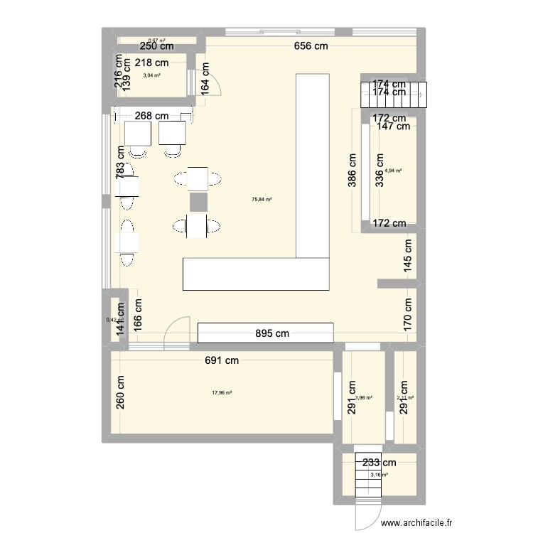 boulangerie. Plan de 9 pièces et 112 m2