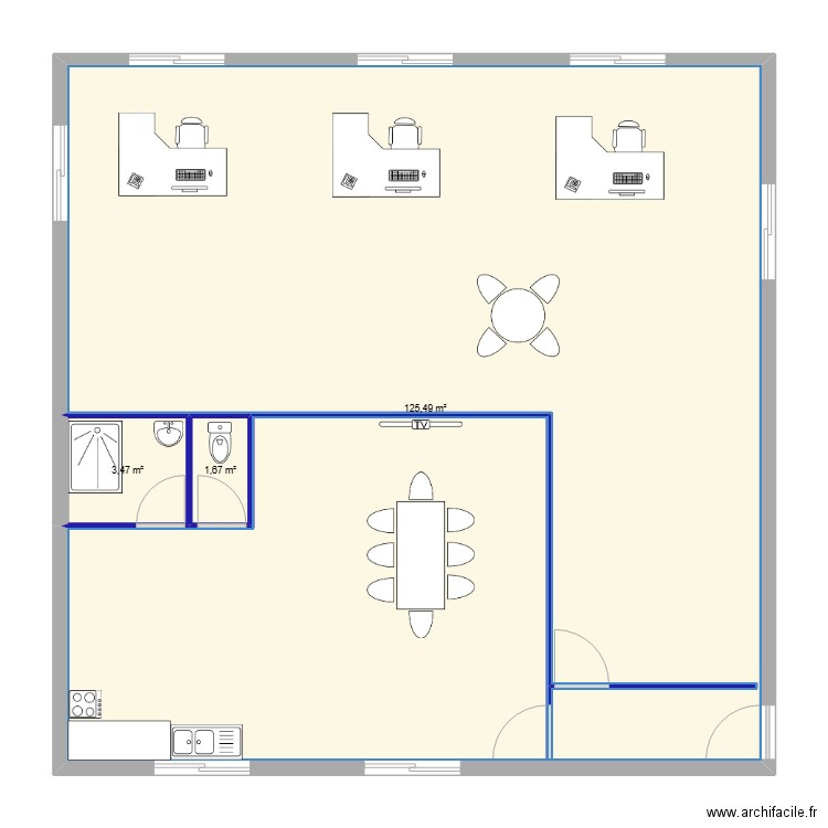 sarl cazau. Plan de 3 pièces et 131 m2