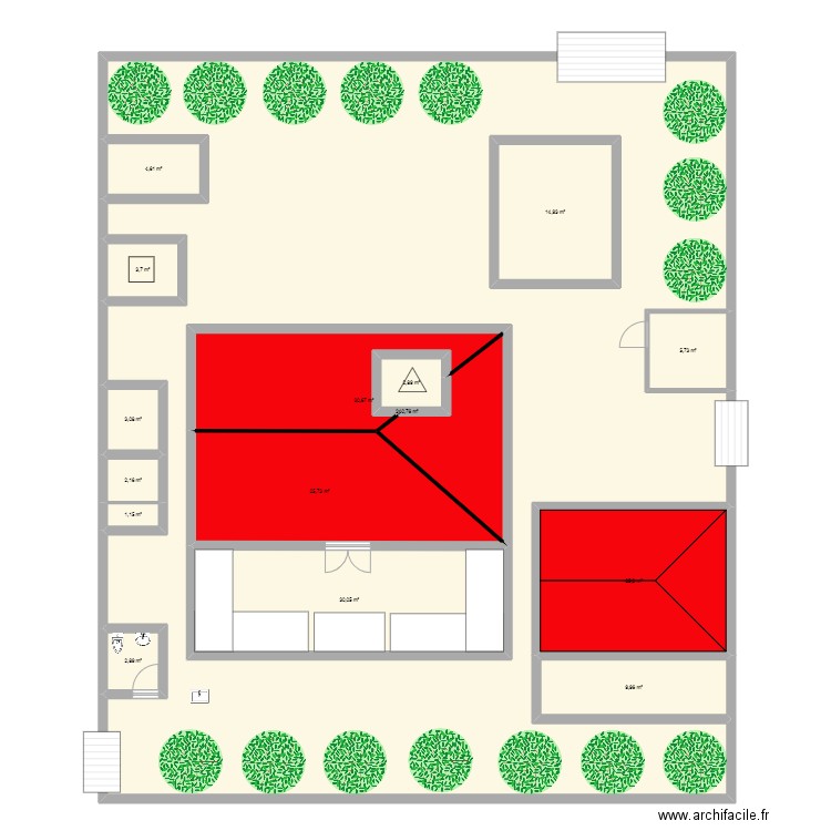 temple. Plan de 15 pièces et 527 m2