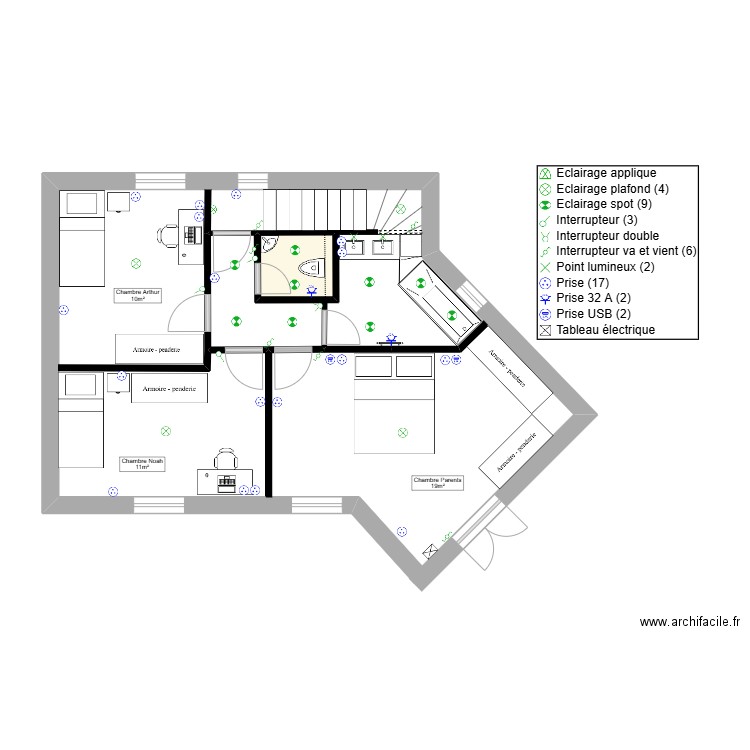 Etage V&J-Plan Electrique-v3. Plan de 1 pièce et 2 m2