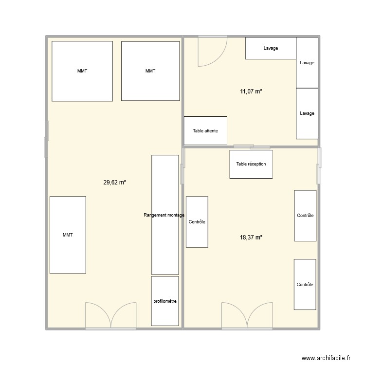 Nettoyage C2T. Plan de 3 pièces et 59 m2