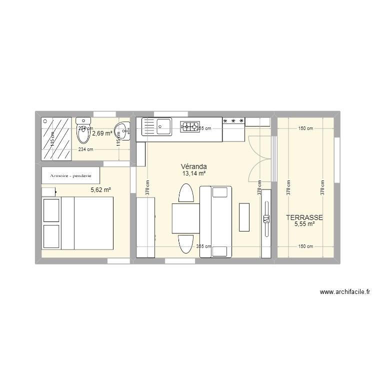 antsarahonenana2. Plan de 4 pièces et 27 m2