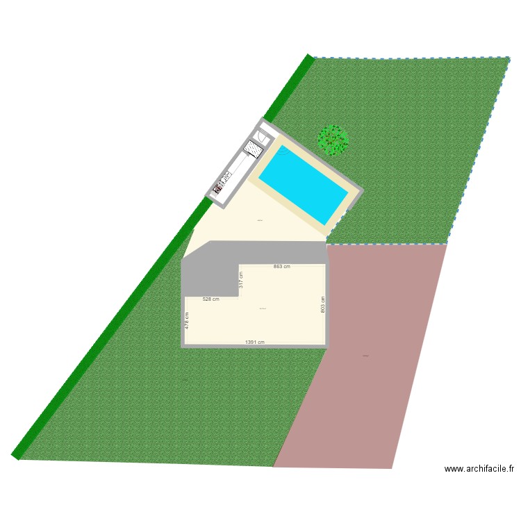 picine. Plan de 1 pièce et 94 m2