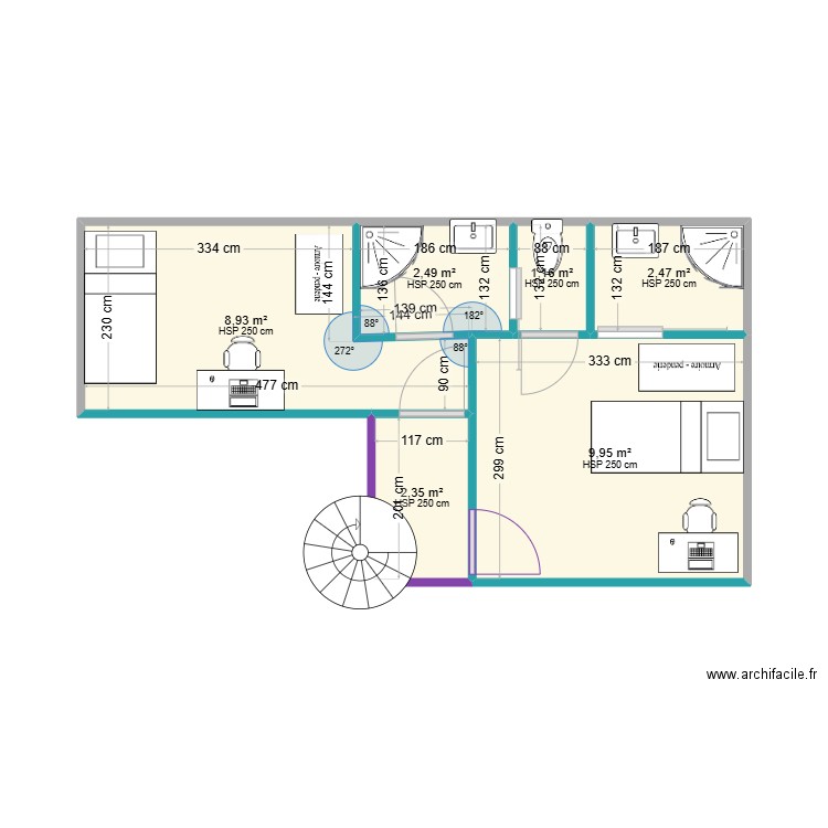 V2 Sophie Mezzanine . Plan de 6 pièces et 27 m2