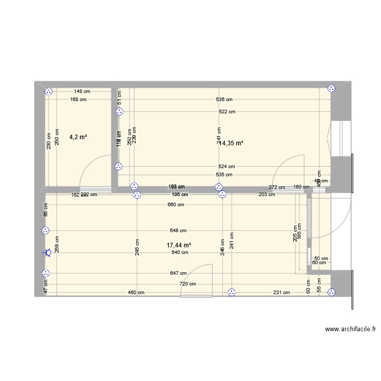 bureau emplacement prises. Plan de 3 pièces et 36 m2