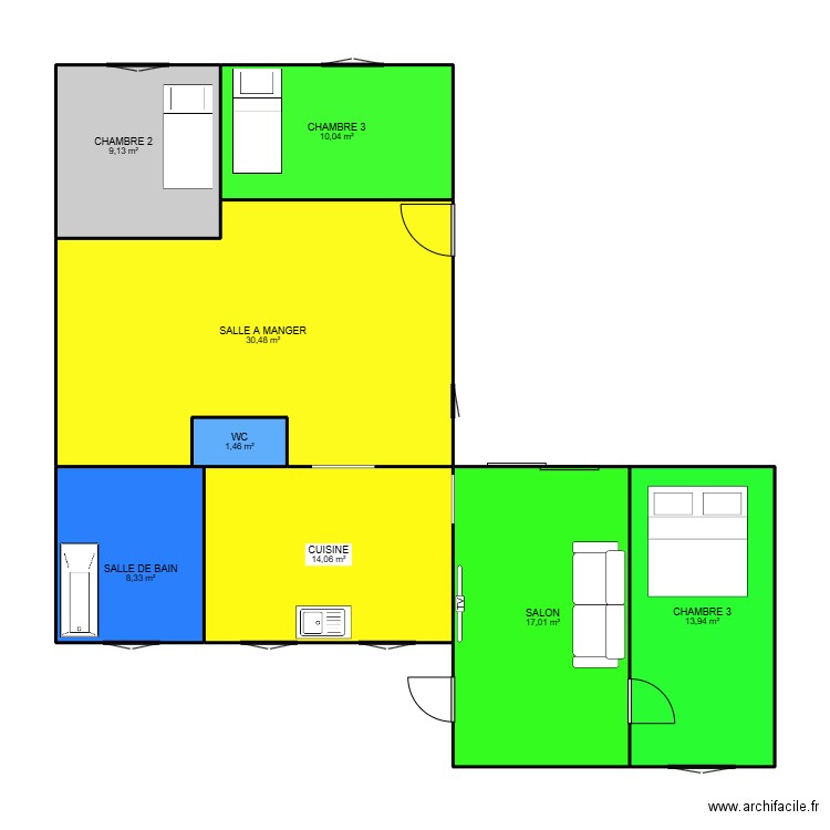 EXTENSION CHAMBRE 1 SUPPRIME. Plan de 8 pièces et 104 m2