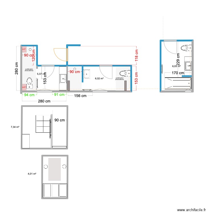 SDB GAUCHE 1. Plan de 5 pièces et 29 m2