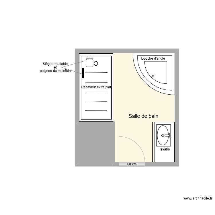 DAREAUX SDB Adaptation. Plan de 2 pièces et 7 m2