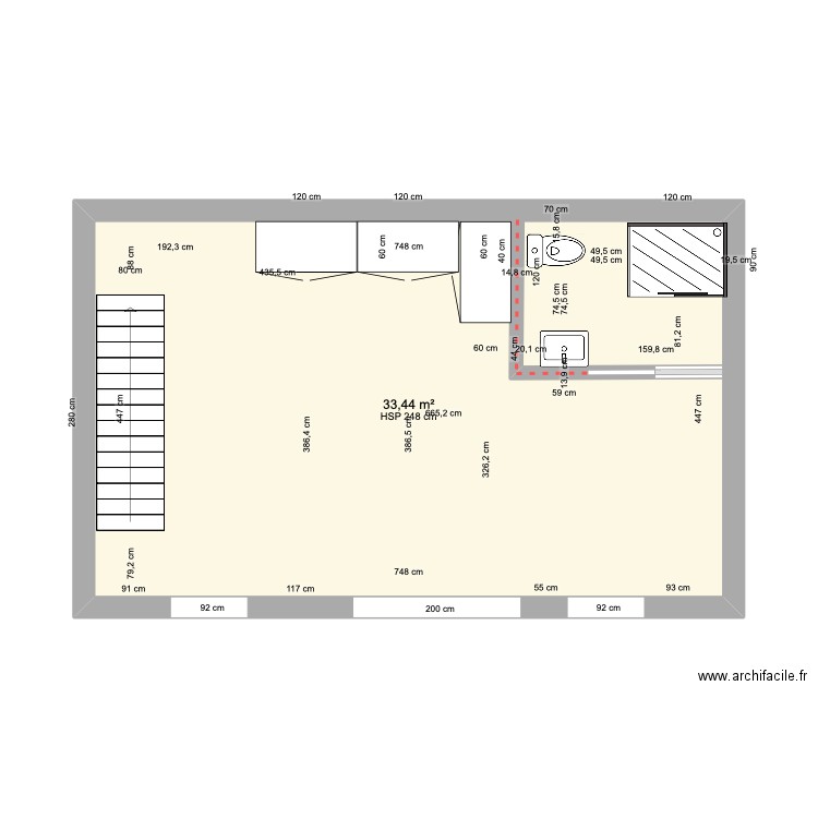 Grange vprojet. Plan de 2 pièces et 67 m2