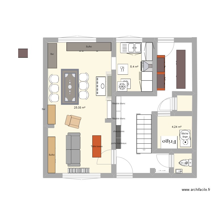 Rez. Plan de 4 pièces et 36 m2