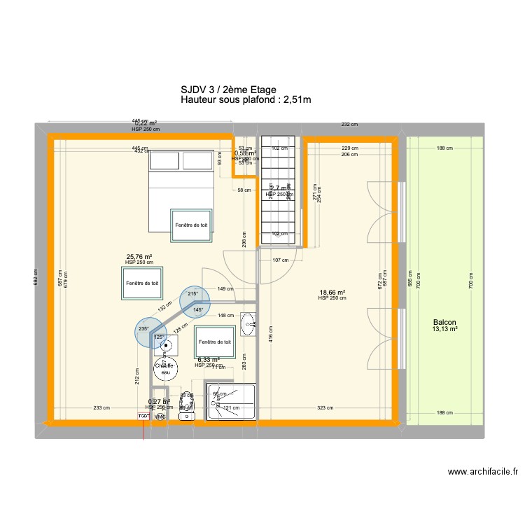 SJDV3 2etage V1 + Isol v2. Plan de 8 pièces et 68 m2