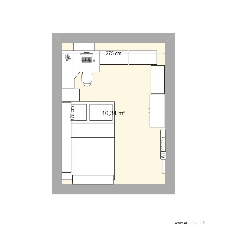 Chambre. Plan de 1 pièce et 10 m2