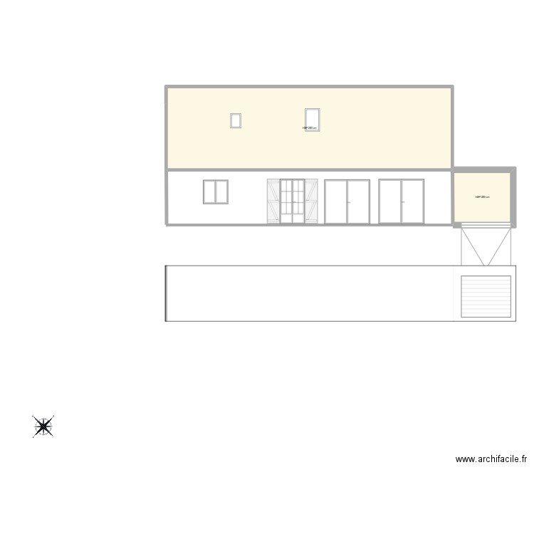 Façade plate voie. Plan de 2 pièces et 61 m2