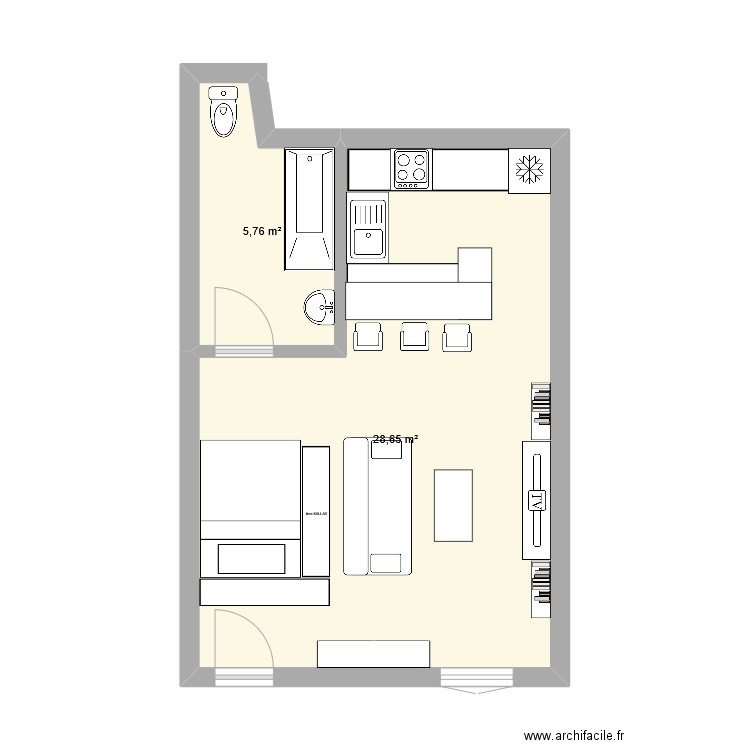 Studiobis. Plan de 2 pièces et 34 m2