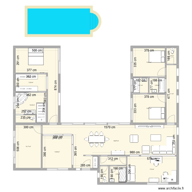 romaine2. Plan de 17 pièces et 189 m2