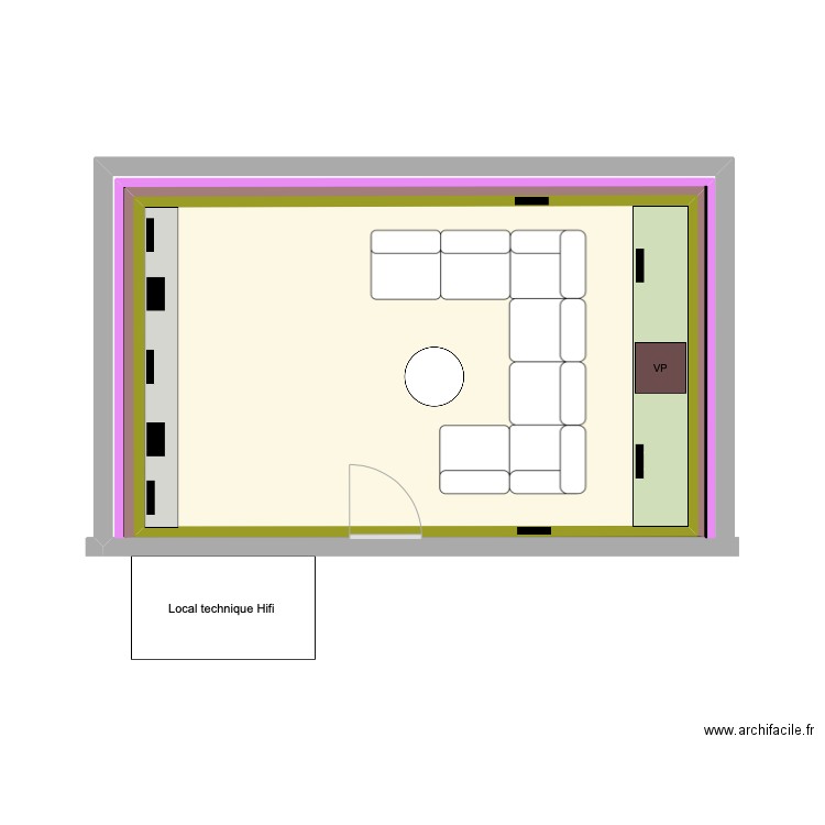 salle ciné. Plan de 2 pièces et 49 m2