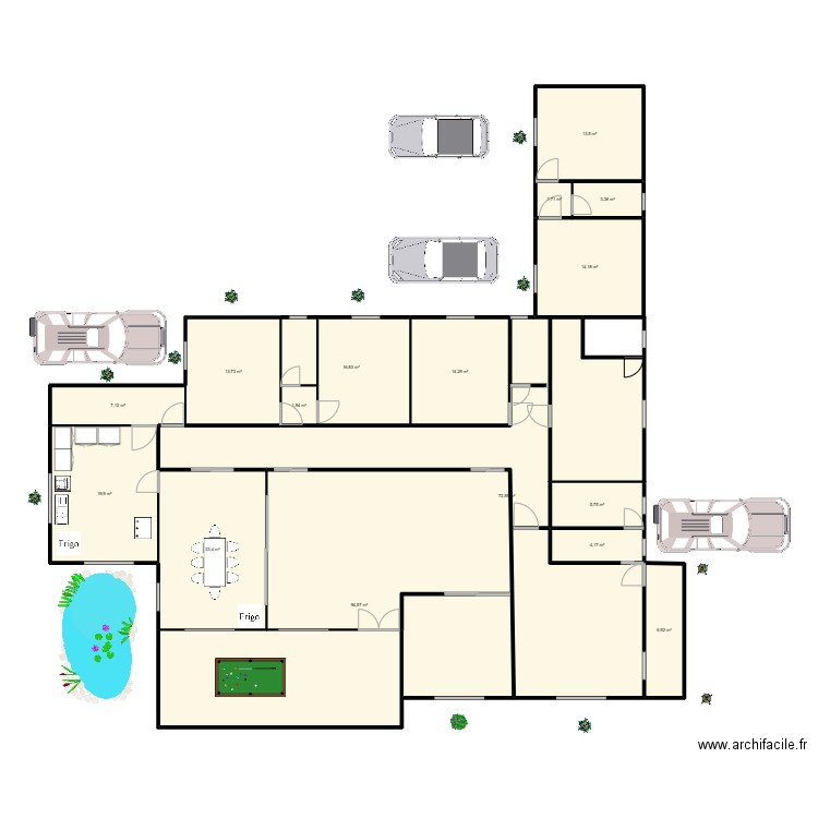 maison du village doum. Plan de 16 pièces et 257 m2