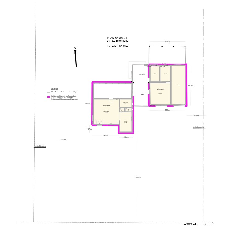 La brionnerie Plan de masse projet. Plan de 13 pièces et 102 m2