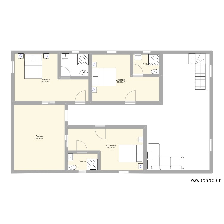 SEGBE. Plan de 6 pièces et 74 m2