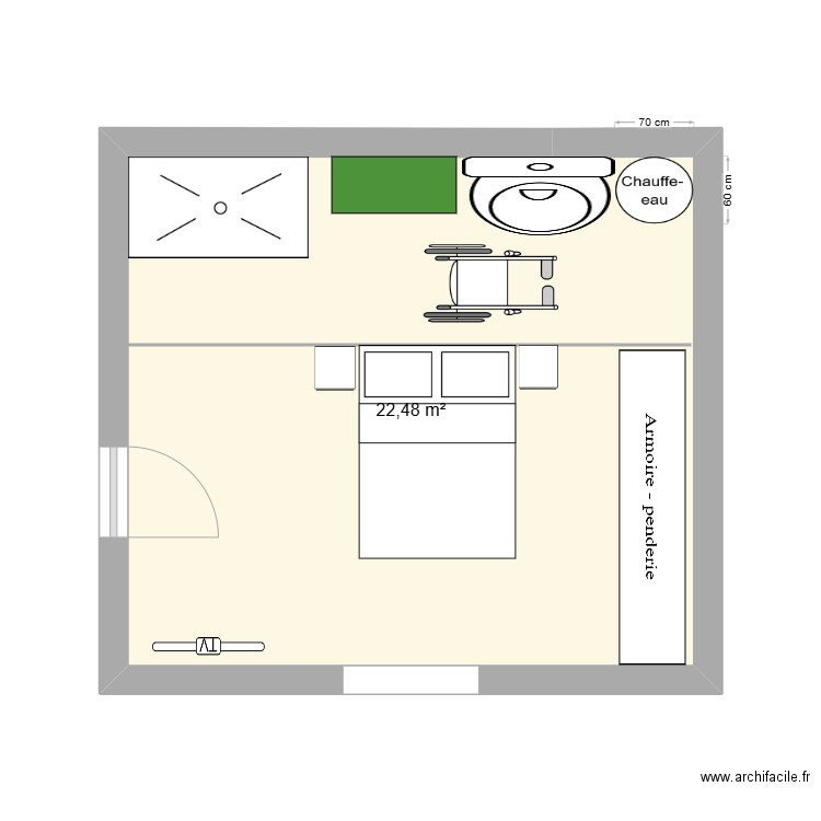 extension 3. Plan de 1 pièce et 22 m2