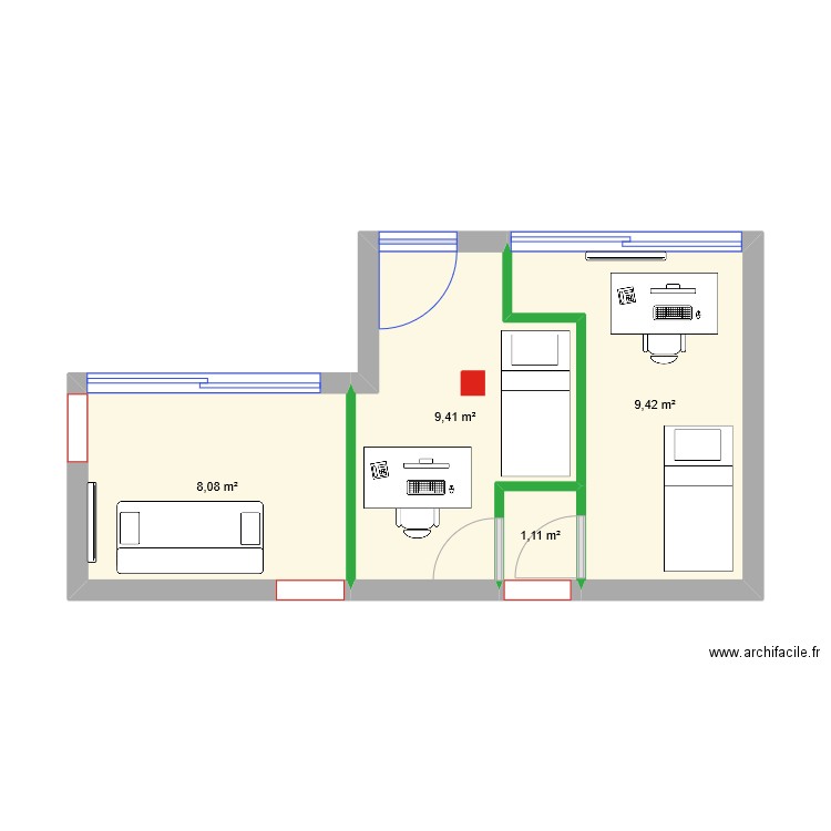 SImu 2 - 3ch. Plan de 4 pièces et 28 m2