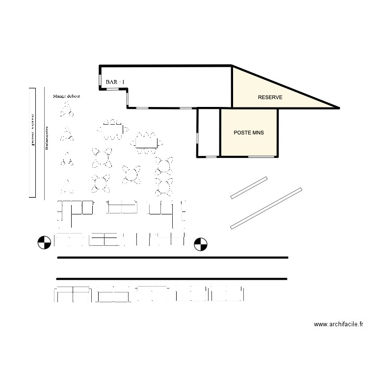 Cabane. Plan de 2 pièces et 6 m2