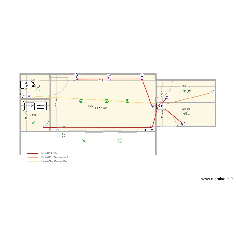 ABRI (formation) Prises. Plan de 5 pièces et 25 m2