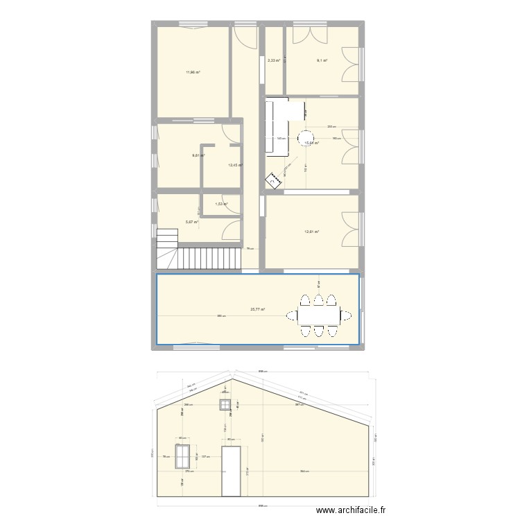 étaules V3 façade ancienne. Plan de 11 pièces et 152 m2