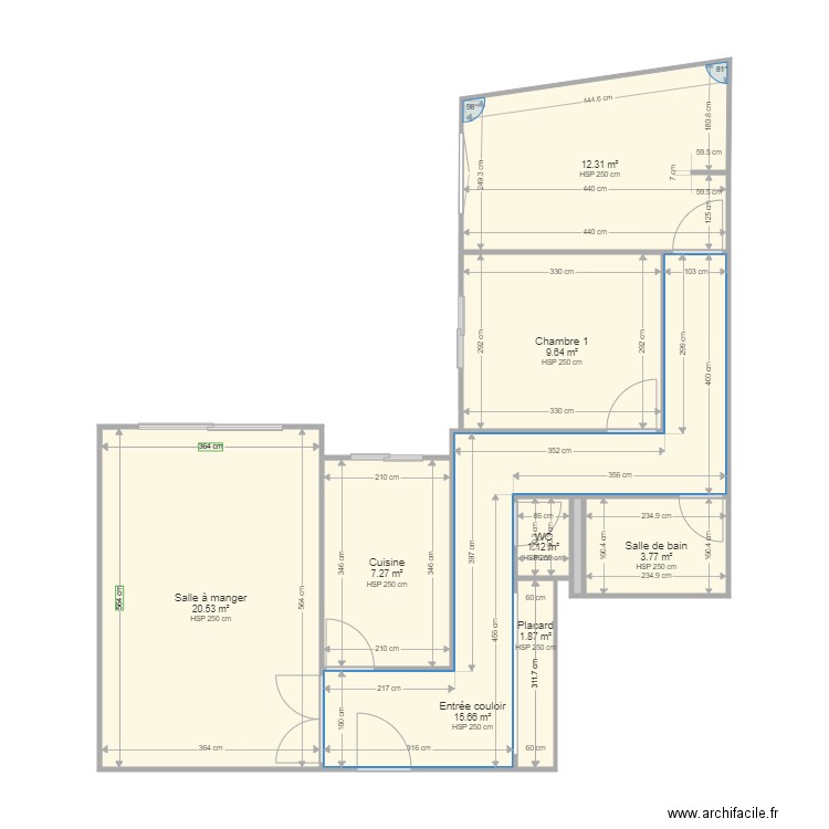 mariaux. Plan de 9 pièces et 72 m2