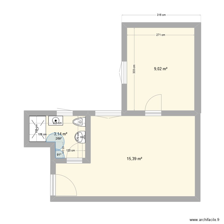 Plan appartement Paris. Plan de 3 pièces et 27 m2