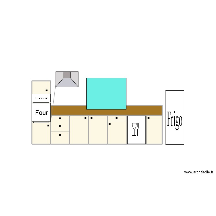 cuisine. Plan de 8 pièces et 5 m2