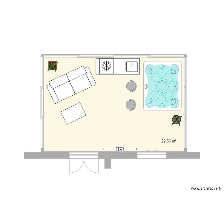 veranda. Plan de 1 pièce et 23 m2