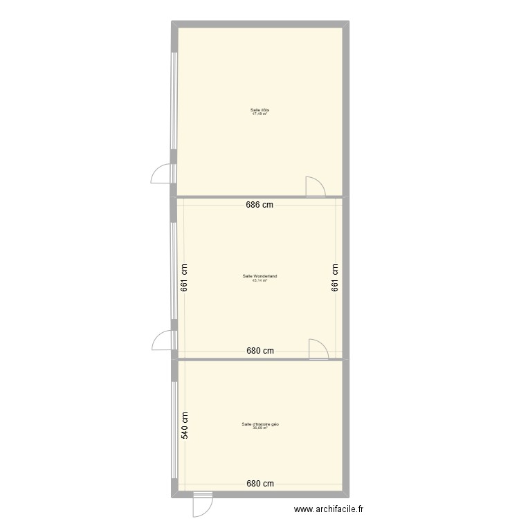 1er étage bâtiment 6 classes. Plan de 3 pièces et 129 m2