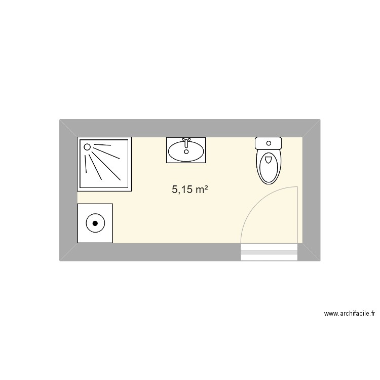 SDB. Plan de 1 pièce et 5 m2