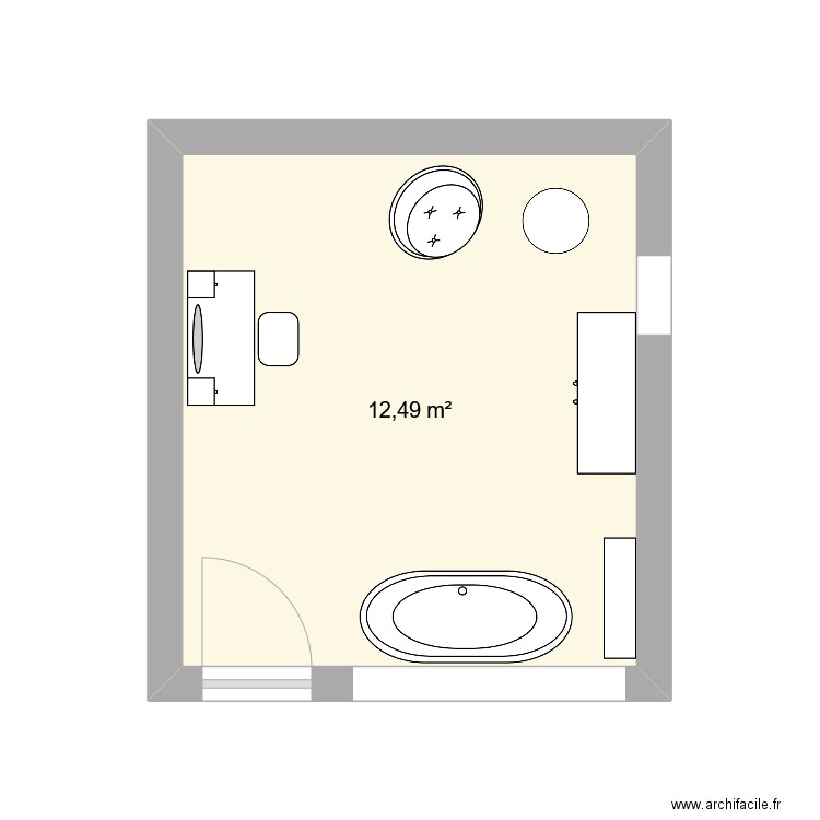 coiffure. Plan de 1 pièce et 12 m2