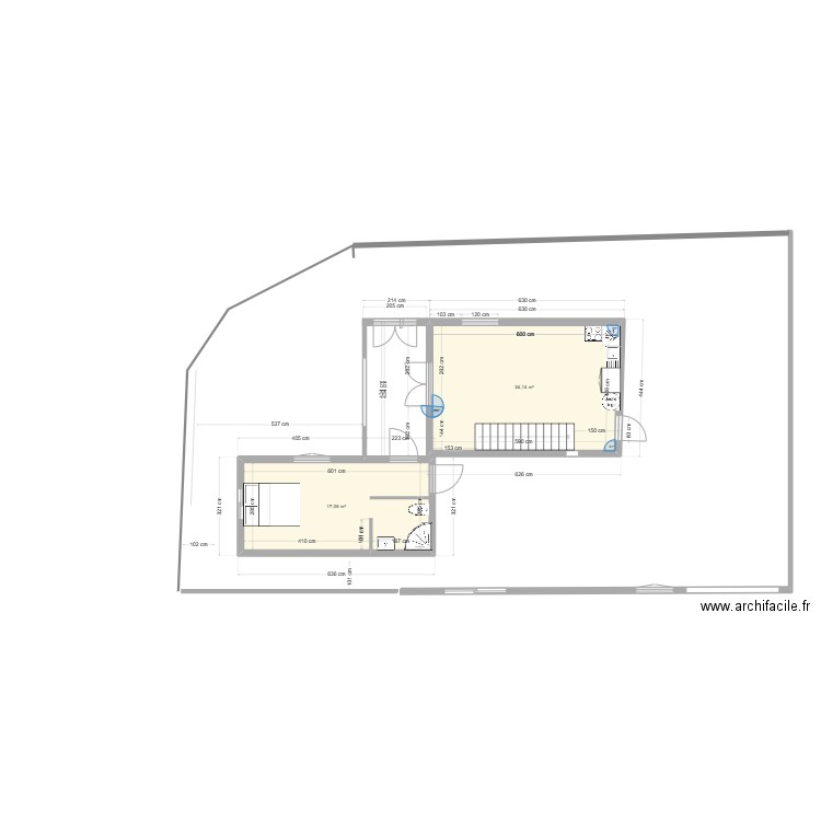 ExtentionStudio30. Plan de 3 pièces et 67 m2