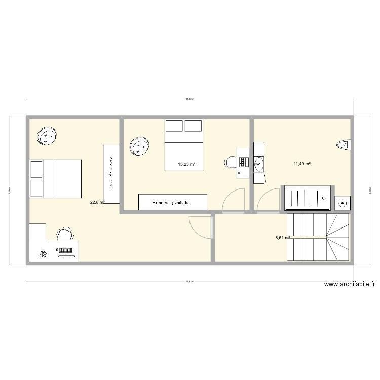 montgomery R+2. Plan de 4 pièces et 58 m2