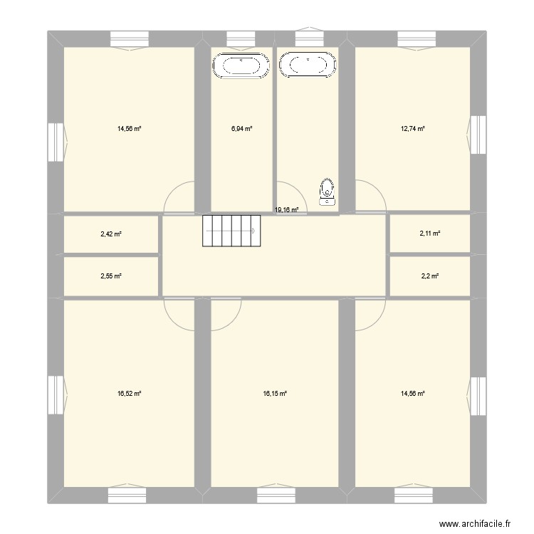 1ere Etgae. Plan de 11 pièces et 110 m2