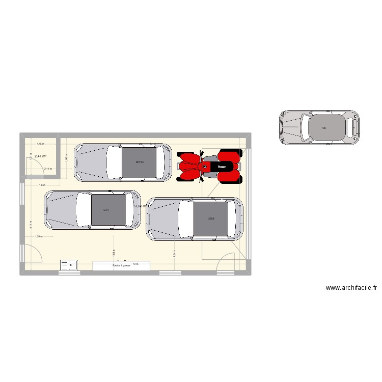 garage v1. Plan de 2 pièces et 60 m2