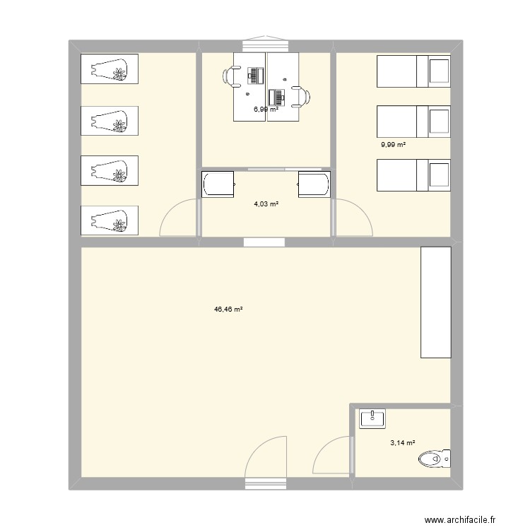 Projet Chloé. Plan de 5 pièces et 71 m2