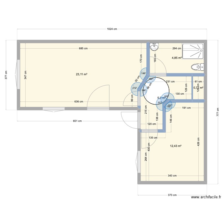 Projet cab 4. Plan de 4 pièces et 44 m2