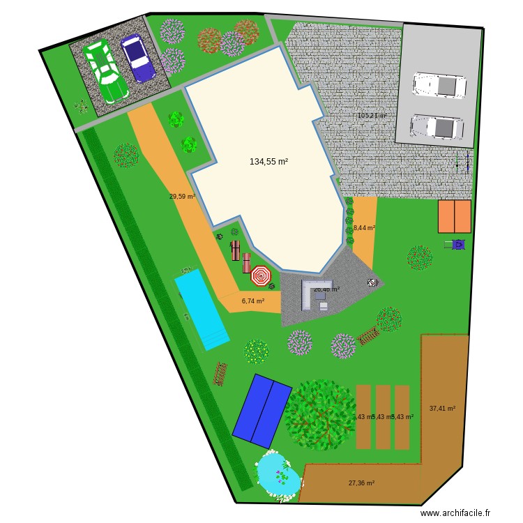 emménagement terrain. Plan de 1 pièce et 135 m2