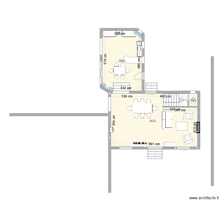 RDC Serpolette. Plan de 3 pièces et 75 m2