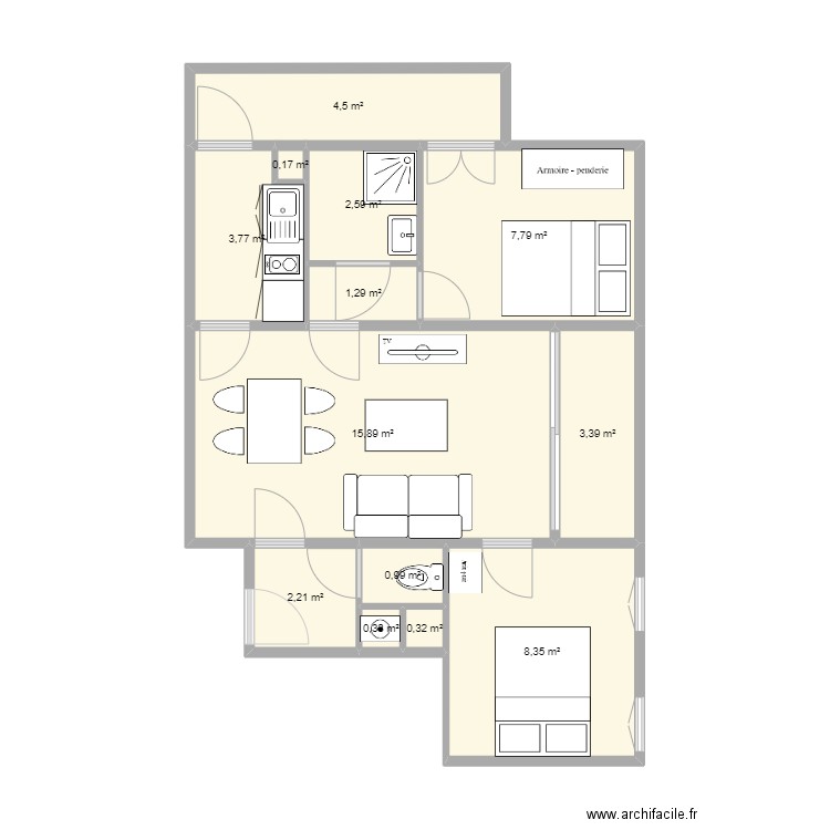 cabourg1. Plan de 13 pièces et 52 m2