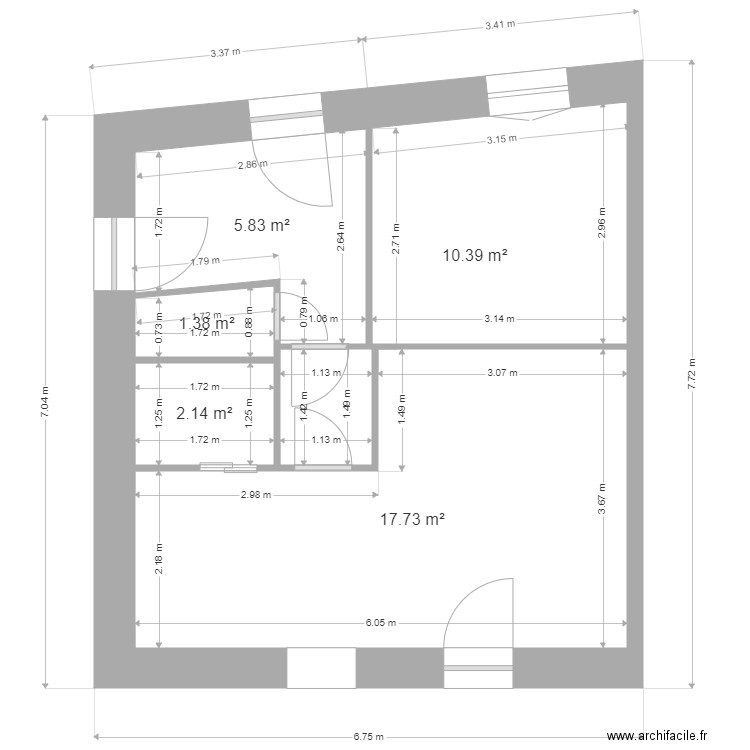 LA POSTE  rdc. Plan de 5 pièces et 37 m2